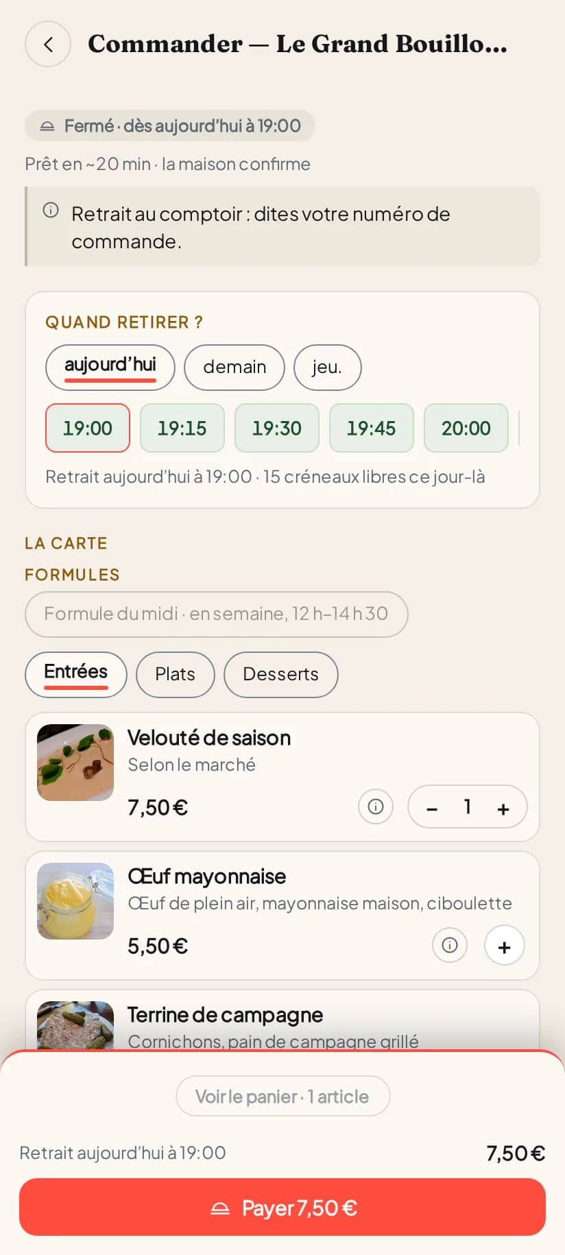 Il compose son panier sur votre vraie carte.