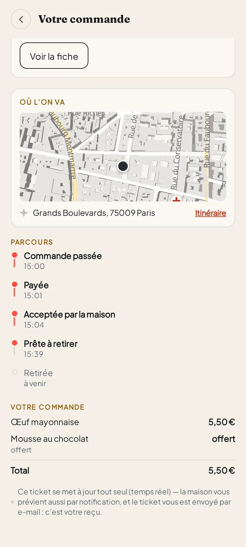 Il paie. Vous recevez. Le ticket vit des deux côtés.